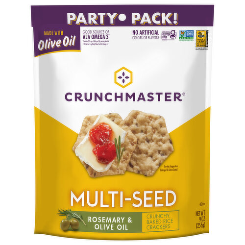 Crunchmaster Rice Crackers, Baked, Crunchy, Rosemary & Olive Oil, Multi-Seed, Party Pack