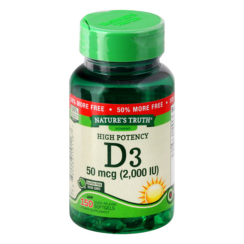 Nature's Truth Vitamin D3, High Potency, Quick Release Softgels