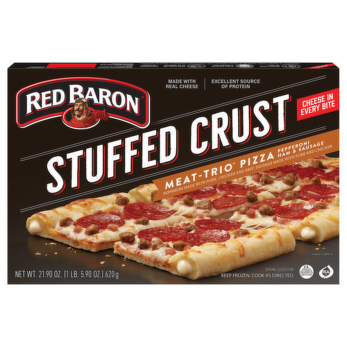 Red Baron Pizza, Pepperoni Ham & Sausage, Stuffed Crust, Meat-Trio