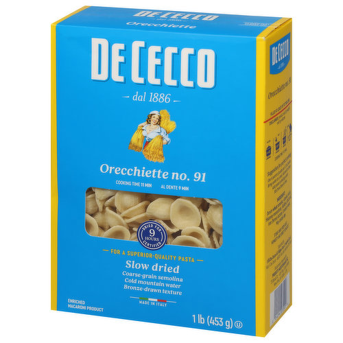 De Cecco - De Cecco, Orecchiette, Slow Dried, No. 91 (1 lb), Shop