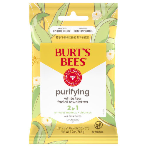 Burt's Bees Facial Towelettes, Purifying, White Tea, 2 in 1