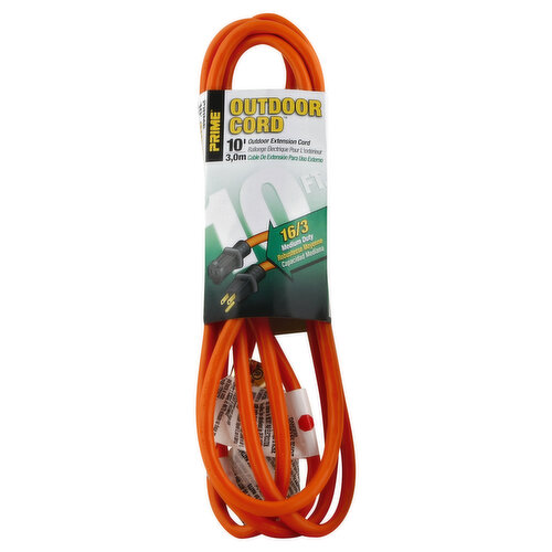 Prime Extension Cord, Outdoor, 16/3 Medium Duty, 10 Foot