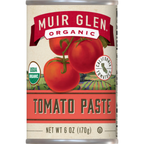 USDA Organic. Certified Organic by Oregon Tilth. Gluten free. No sugar needed. Non GMO Project verified. nongmoproject.org. California tomatoes. We go beyond growing. Sun kissed and vine ripened. Tomatoes by celebrating our farmers planting pollinator habitats, and tending to the rich soil found in beautiful northern California. muirglen.com/faqs. how2recycle.info. Questions or comments? 1-800-832-6345. Non-BPA Lining (For more information visit muirglen.com/faqs).