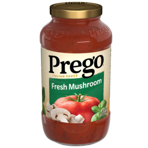 Be the hero at dinner with Prego® Fresh Mushroom Pasta Sauce. Versatile and delicious, this classic red sauce features the bold flavors of vine-ripened tomatoes balanced with savory mushrooms. This pasta sauce has a taste everyone loves and a thick texture that doesn’t water out, making it a perfect pairing with any pasta. This Prego® pasta sauce is vegetarian and made with no high fructose corn syrup for a spaghetti sauce you can feel good about. Top off any pasta with Prego® sauce for a quick, family-pleasing meal, or use it as a base for your favorite recipes. The tomato sauce jar top is easy to close and store in the refrigerator for leftovers. Give your family the taste everyone loves with Prego®.