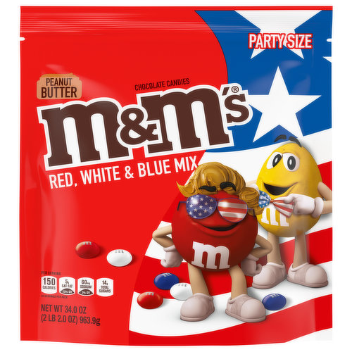 M&M's Chocolate Candies, Red, White & Blue Mix, Peanut Butter, Party Size