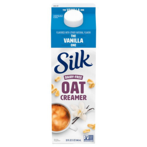 Perk up your cup with the delicious taste of vanilla! Silk Vanilla Oat Creamer takes coffee and tea to deliciously creamy heights. Filled with the classic taste of vanilla and creamy oats, this dairy-free creamer adds a splash of smooth, rich flavor to your morning cup. You can enjoy this vanilla creamer each morning, knowing it’s plant-based, gluten-free, Non-GMO Project Verified, and free of artificial flavors or colors from artificial sources. Mornings just got a lot smoother with America’s #1 plant-based creamer brand*.*Leading brand based on national sales data.Here at Silk, we believe in making delicious plant-based food that does right by you and fuels our passion for the planet. Every delicious product we offer is made with plants, meaning they’re naturally dairy-free and our entire lineup is enrolled in the Non-GMO Project Verification Program. Choose from an array of non-dairy products--from silky-smooth nutmilk to creamy, dreamy yogurt alternatives--and taste the goodness for yourself
