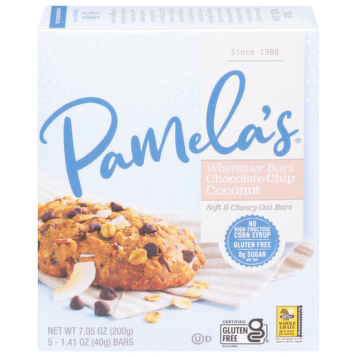 Pamela's Whenever Bars Oat Bars, Soft & Chewy, Chocolate Chip Coconut