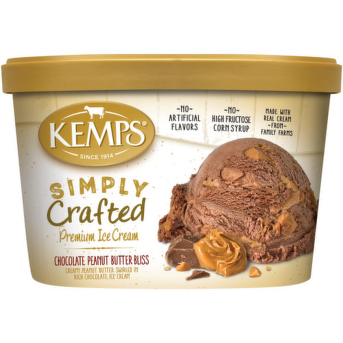 Kemps Simply Crafted Ice Cream, Premium, Chocolate Peanut Butter Bliss