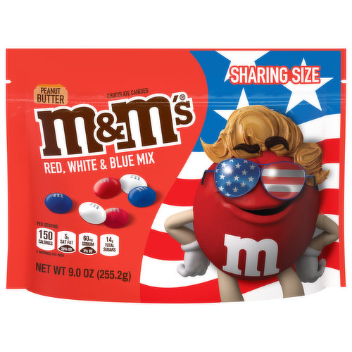 M&M's Chocolate Candies, Red, White & Blue Mix, Peanut Butter, Sharing Size