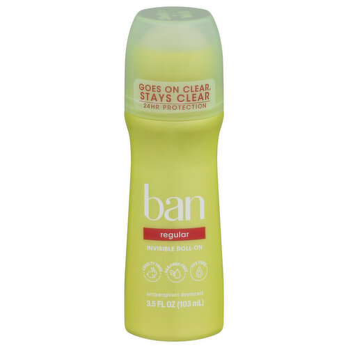 Ban Antiperspirant Deodorant, Regular, Invisible Roll-On