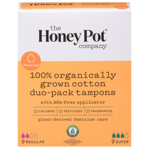 The Honey Pot Company Tampons, 100% Organic, Regular/Super, Duo-Pack