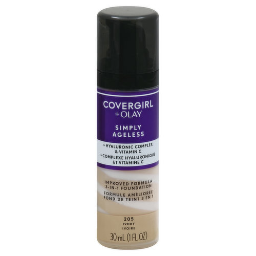 CoverGirl + Olay Simply Ageless Foundation, Improved Formula 3-in-1, Ivory 205