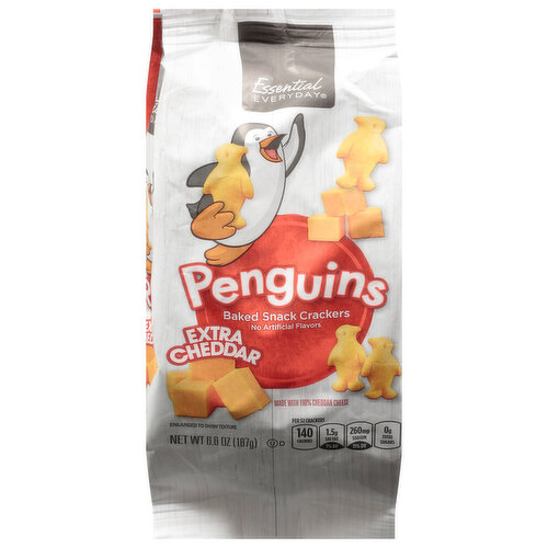 Essential Everyday Baked Snack Crackers, Penguins, Extra Cheddar