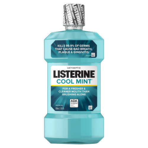 Protect your mouth from germs and get fresh breath with the Listerine Cool Mint Antiseptic Mouthwash. Accepted by the American Dental Association (ADA), this germ-killing mouthwash for bad breath is clinically shown to reduce plaque 52 percent more and reduce gingivitis 21 percent more than brushing and flossing alone. Adding a 30-second rinse of this refreshing mint flavored oral rinse to your morning and evening oral hygiene routines is all it takes to get 24-hour germ protection against those that cause bad breath, plaque, and gingivitis. From the number 1 dentist recommended brand of over the counter mouthwashes, Listerine Cool Mint Antiseptic Mouthwash contains the antiplaque and antigingivitis ingredients eucalyptol, menthol, methyl salicylate and thymol and leaves your mouth feeling intensely clean when used as part of a regular oral hygiene routine.