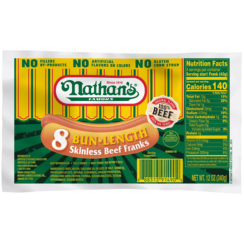 Nathan's Famous Skinless All Beef Franks, Bun Length