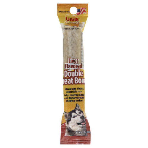 Ultra Chewy Dog Treats, Double Treat Bone, Liver Flavored