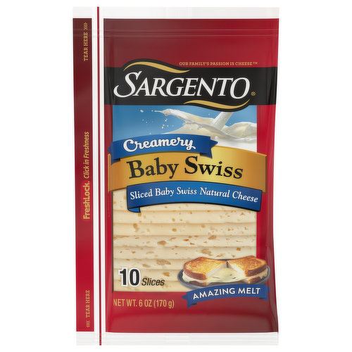 Sargento Cheese Slices, Baby Swiss, Creamery