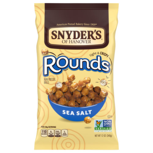 America’s pretzel bakery since 1909. Rounds: Have a ball with your pretzels! Light & crispy. Snyder’s of Hanover Rounds are incredibly delicious, perfectly pop-able pretzels. We baked each one to perfection to bring a fun new dimension to snack-time.