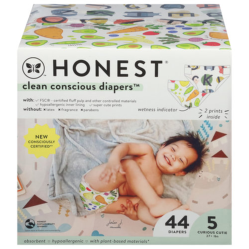 Honest Clean Conscious Diapers Diapers, 5, Curious Cutie, 27+ lbs