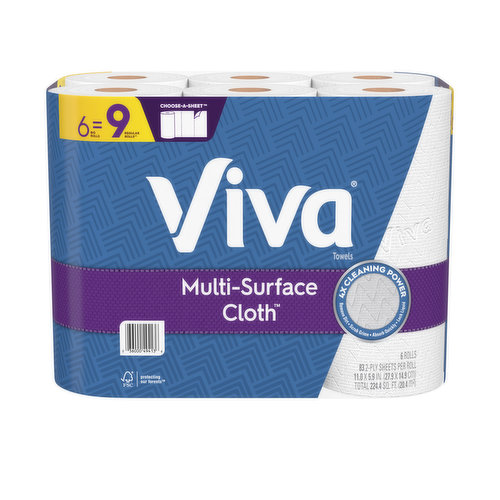 Viva Multi-Surface Cloth Towels, Regular Rolls, Choose-A-Sheet, 2-Ply