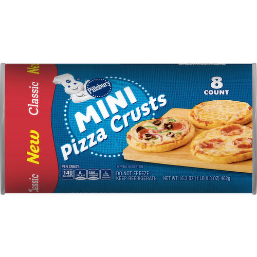 Per Crust: 140 calories; 0 g sat fat (0% DV); 580 mg sodium (25% DV); 4 g total sugars. Ingredient derived from a bioengineered source. Learn more at Ask.GeneralMills.com. New. www.pillsbury.com. how2recycle.info. Questions? Save package and call 1-800-775-4777. www.pillsbury.com. For recipes & more visit pillsbury.com. Box Tops for Education. No more clipping. Scan your receipt. See how at btfe.com.