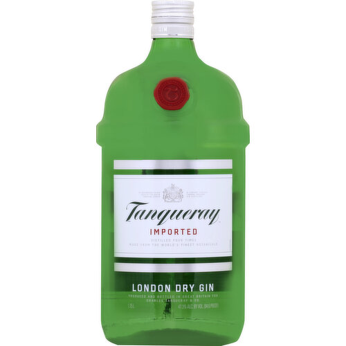 Imported. Distilled four times. Made from the world's finest botanicals. By appointment to Her Majesty the Queen. Tanqueray Gordon. A Company Limited. London, England. Gin distillers. Charles Tanqueray began distilling in 1830 and Tanqueray gin continues his legacy of excellence. The highest quality spirit and finest botanicals, picked at the peak of their freshness, are carefully crafted to produce its exceptional, much revered taste. - Charles Tanqueray & Family. Tanqueray.com. DrinkiQ.com. Please recycle. 100% grain neutral spirits. 47.3% alc by vol (94.6 proof). Produced and bottled in Great Britain.