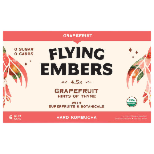 Flying Embers Hard Kombucha, Grapefruit