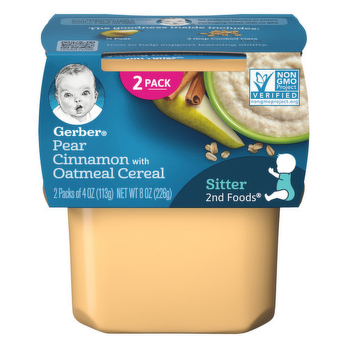 Gerber Cereal, Pear Cinnamon with Oatmeal, Sitter, 2nd Foods, 2 Pack