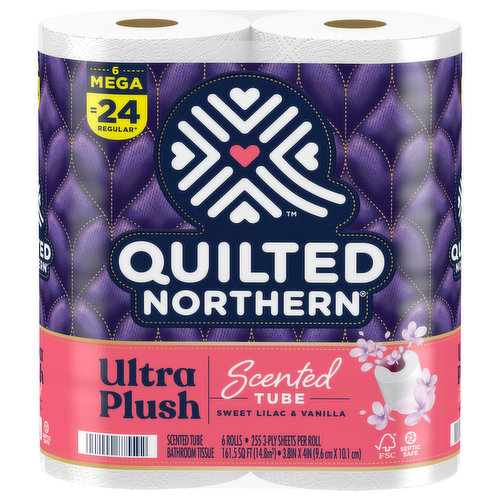 Quilted Northern Ultra Plush Bathroom Tissue, Scented Tube, Sweet Lilac & Vanilla, Mega Rolls, 3-Ply