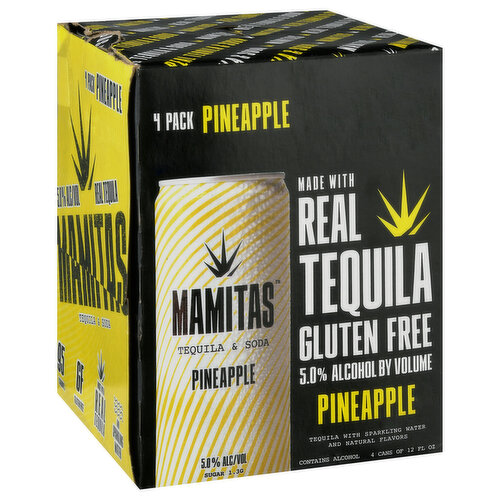 Mamitas Tequila & Soda, Pineapple, 4 Pack