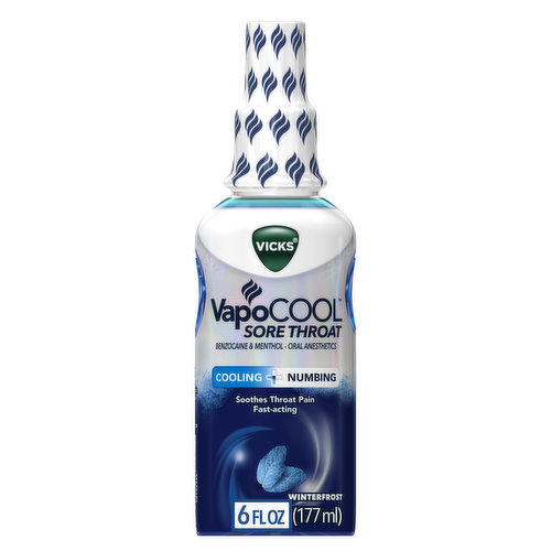 Vicks Sore Throat Vicks VapoCool Sore Throat Spray, Benzocaine & Menthol, Over-the-Counter Medicine, Winterfrost, 6 Oz