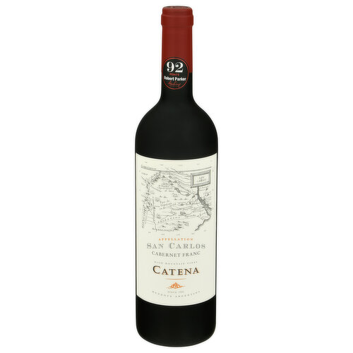 Since 1902. Mendoza Argentina. Family vintners for over 100 years, the Catenas are recognized for their pioneering role in high-altitude viticulture in Argentina. This Cabernet Franc is sourced from the family's historic vineyards in San Carlos. Here, the sandy-loam soils and mountainous climate yield a wine with concentrated ripe red berries, a touch of eucalyptus and black pepper, robust tannins and a smooth lengthy finish.