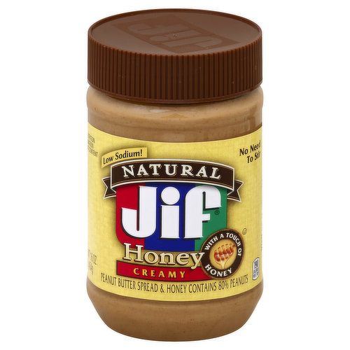 Jif Natural Peanut Butter Spread, Honey, Creamy