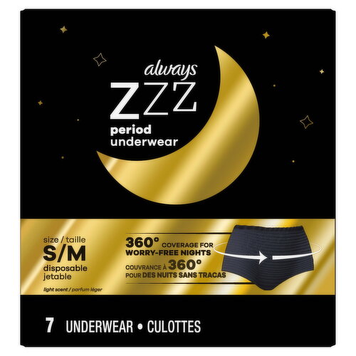  Always ZZZ Overnight Disposable Period Underwear for Women Size  LG, 360° Coverage, 7 Count : Health & Household