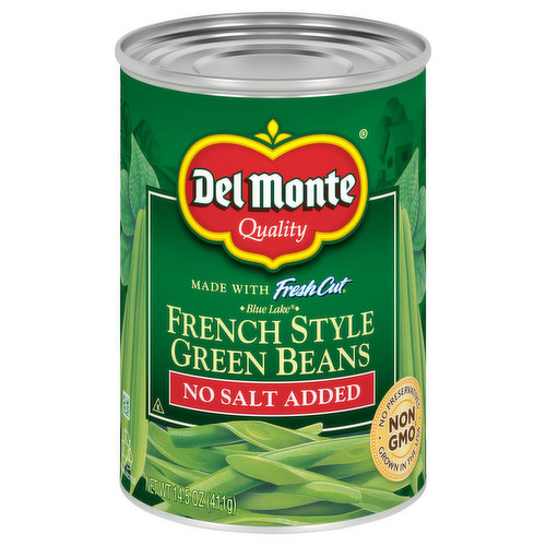 Del Monte Green Beans, No Salt Added, French Style