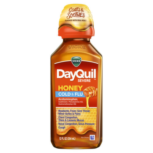 Vicks Severe Cold & Flu Vicks DayQuil SEVERE Honey Cold & Flu, Liquid Medicine, 12 Oz