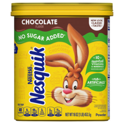 Nesquik Drink Mix, No Sugar Added, Chocolate Flavor, Powder