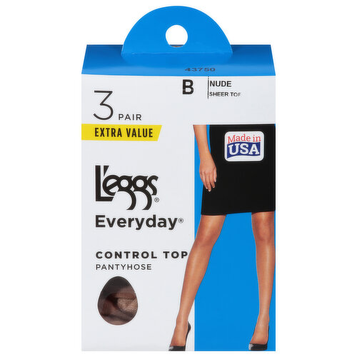 L'eggs Everyday Pantyhose, Control Top, Sheer Toe, B, Nude, Extra Value