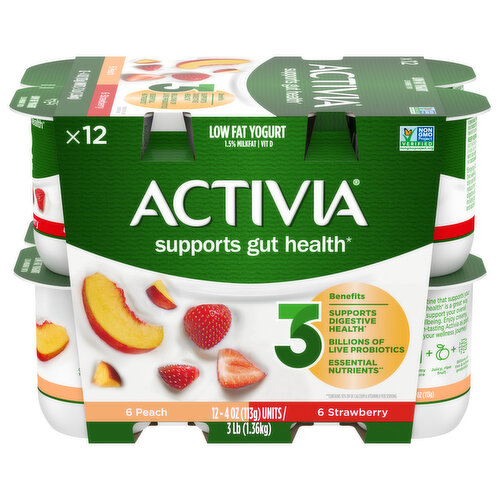 Activia Yogurt, Low Fat, Peach, Strawberry