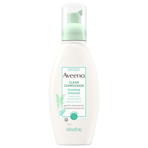 The Aveeno Clear Complexion Foaming Daily Facial Cleanser helps prevent breakouts and visibly improves skin tone and texture. This foam face wash removes dirt, oil, and bacteria and leaves skin feeling soft, smooth and even-looking. Ideal for breakout-prone skin, it contains salicylic acid acne medication, which treats and clears up blemishes. The mild formula with soy extracts is oil-free, soap-free, hypoallergenic, non-comedogenic, and gentle enough for everyday use and sensitive skin to help clear up acne without over-drying. Adult acne throwing you off balance? The Aveeno Clear Complexion collection is designed to clear skin without dulling your natural glow. Each exclusive soy-enriched product, with clinically proven acne medication, clears blemishes and helps reveal your skin's true radiance. Try other Aveeno Clear Complexion products or explore other Aveeno skincare collections for a skin solution that's clearly you. Aveeno has been dermatologist recommended for over 65 years.