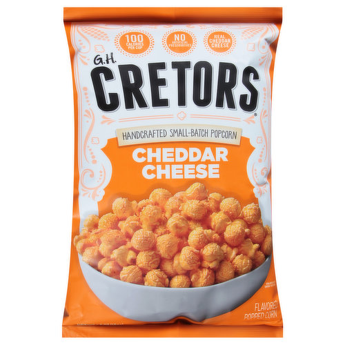 Real cheddar cheese. Obsessively delicious! To us it is more than just a catchy saying. It is why for generations we have continued to handcraft every flavor and batch of our popcorn. It is why we source the finest kernels and only use high-quality ingredients like real cheddar cheese. So, enjoy this bag of Cretors popcorn. You never know, you may become as obsessed as we are! From our kitchen to yours - Happy snacking!