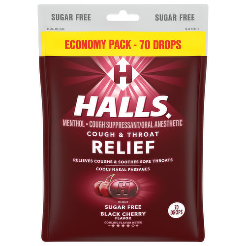 Halls Relief Cough Drops, Sugar Free, Black Cherry Flavor, Economy Pack