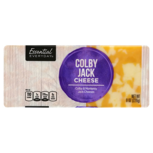 Colby & Monterey Jack cheeses. Per 1 Oz: 110 calories; 5 g sat fat (25 % DV); 170 mg sodium (7% DV); 0 g total sugars. 100% quality guaranteed. Like it or let us make it right. That's our quality promise. Essentialeverday.com.