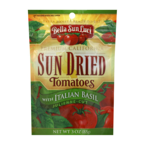 Bella Sun Luci Tomatoes, Sun Dried, with Italian Basil, Julienne-Cut