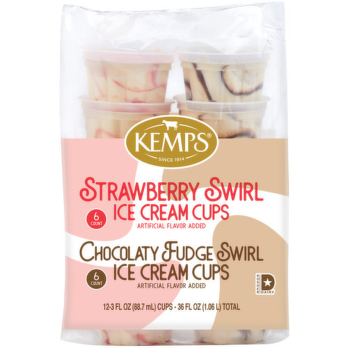 Kemps Ice Cream Jr.'s Vanilla Ice Cream Sundae Cups Chocolate, Strawberry Sauce