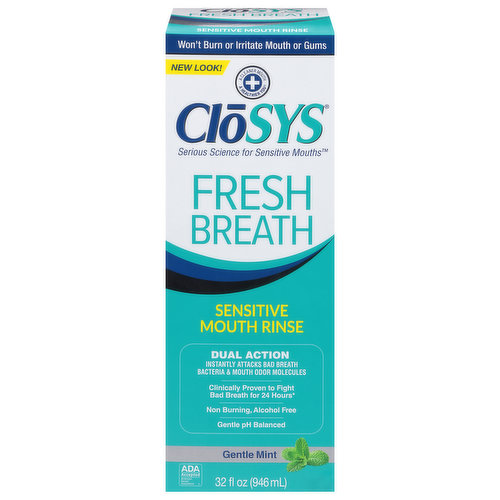 Closys Mouth Rinse, Sensitive, Gentle Mint, Fresh Breath, Dual Action