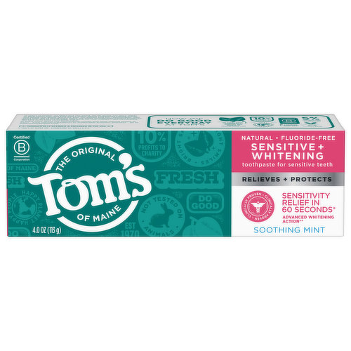 Tom's of Maine Toothpaste, Sensitive + Whitening, Soothing Mint