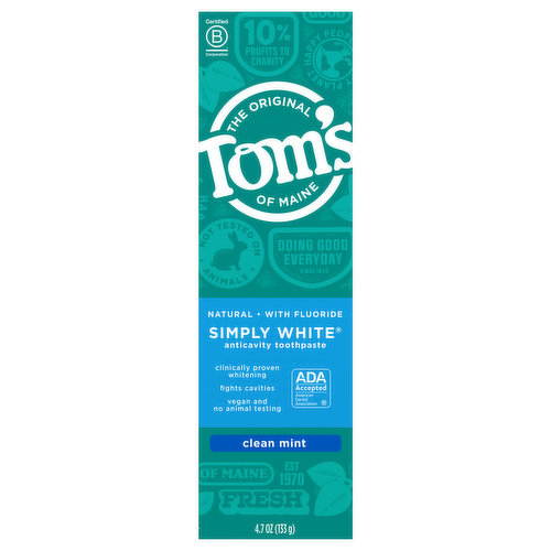 Tom's of Maine Simply White Toothpaste, Anticavity, Clean Mint