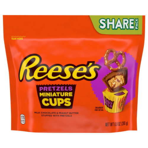 Reese's Miniature Cups, Milk Chocolate & Peanut Butter, Pretzels, Share Pack