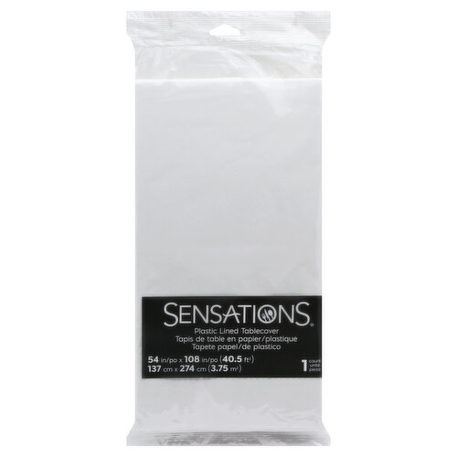 SENSATIONS Tablecover, Plastic Lined, White